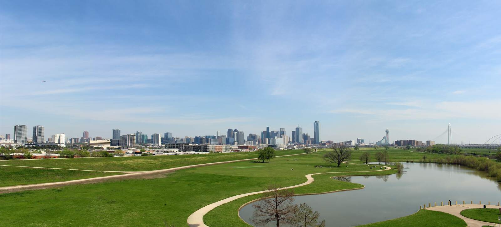 Downtown Dallas, Texas skyline over the Trinity River