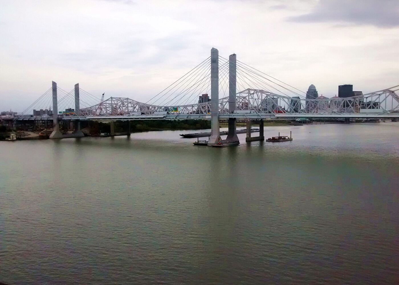 Ohio River at Louisville, Kentucky with downtown bridges in view