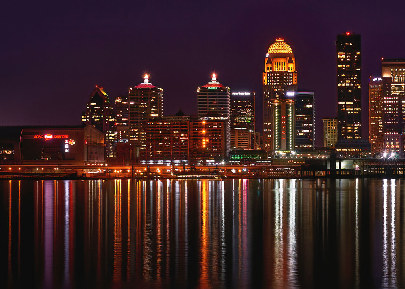 Louisville, Kentucky downtown skyline from the Ohio River waterfront