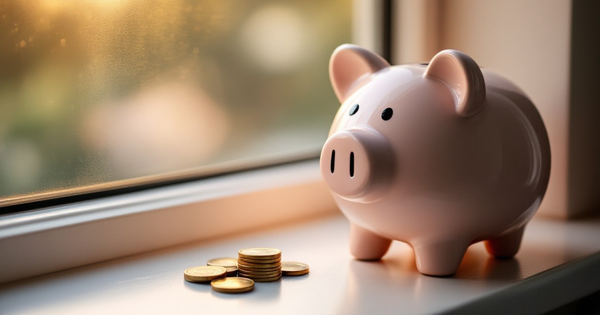A piggy bank and coins on a windowsill representing free and low-cost rehab options