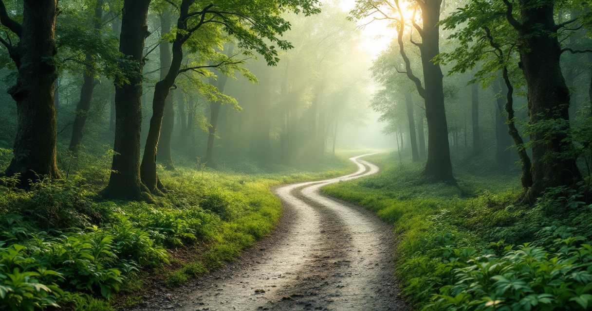 A winding forest path representing the full addiction recovery timeline